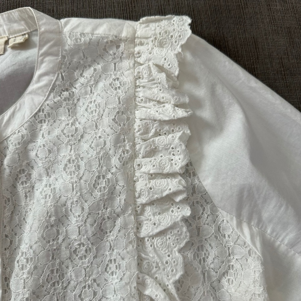 The Shirt Company London Boho Blouse Womens 8 White Excellent Lace Ruffle Cotton - Picture 3 of 8